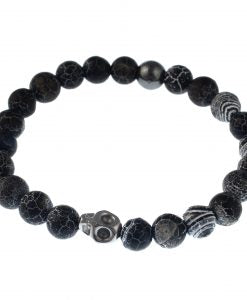 Midnight Stone Beaded Bracelet – Minimalist Black Natural Stone